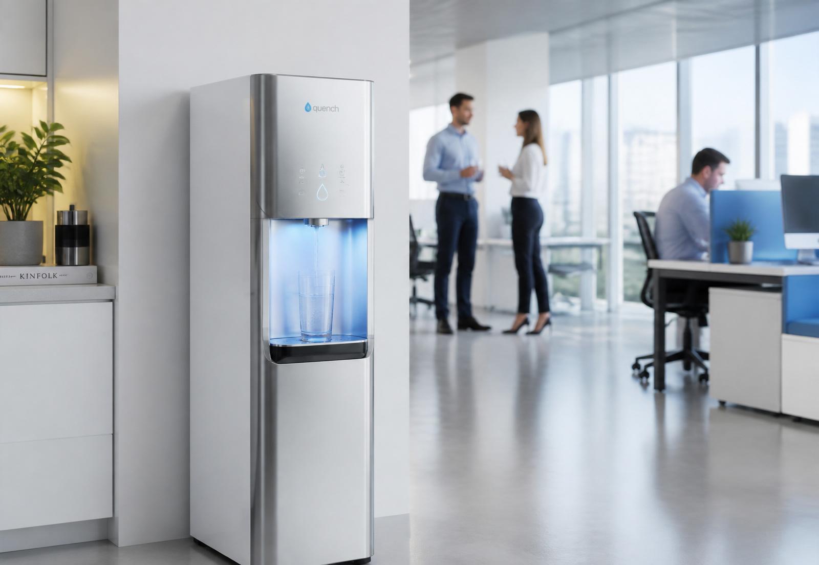 Modern water dispenser in a bright corporate office environment